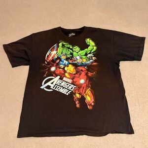 Marvel Avengers Assemble Black Large Print  T-shirt